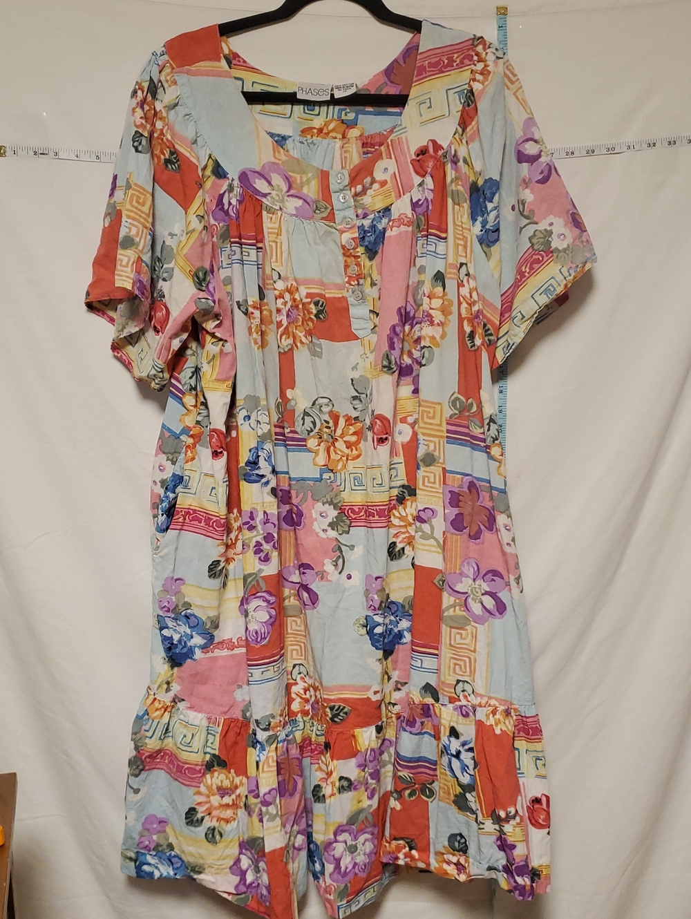 Vintage Phases Floral Muumuu Lounge Dress With Tier Ruffle 1X Cozy Cottagecore